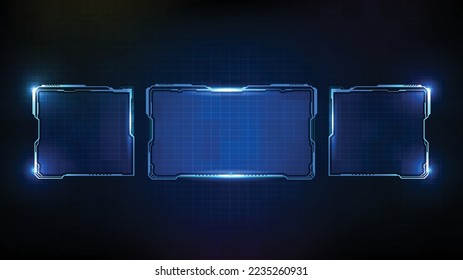 abstract futuristic background of blue glowing technology sci fi frame hud ui