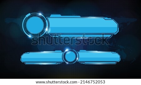 abstract futuristic background of blue glowing technology sci fi frame, hud ui, lower third button bar