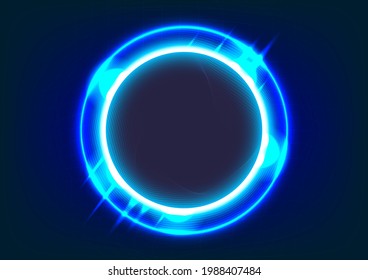 Abstract futuristic background. Blue light effects on round placeholder