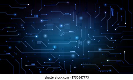 abstract futuristic background of blue Printed Circuit Board, sci fi science concept