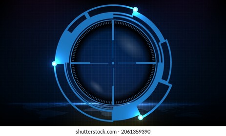 abstract futuristic background of blue technology sniper sight with measurement marks ui hud display sniper longest range gun