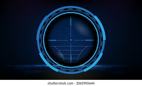 abstrakter futuristischer Hintergrund des Schnippers mit blauer Technologie mit Messzeichen ui hud display sniper long range gun