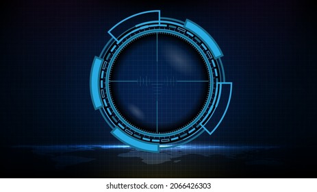 abstract futuristic background of blue technology sniper sight with measurement marks ui hud display sniper longest range gun