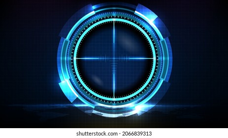 fondo futurista abstracto de la tecnología azul de la vista de francotiradores con marcas de medición ui hud display sniper de rango más largo