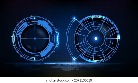 abstract futuristic background of blue technology sniper sight with measurement marks ui hud display sniper longest range gun