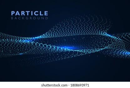 Abstract futuristic background with blue wave molecule and particle flow. Motion blue color dynamic technology concept vector graphic can use for wallpaper, web banner, landing page, cover poster