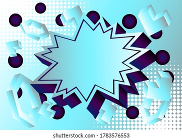 Abstract futuristic background with comic book and other gradient geometric elements. Modern vector backdrop illustration.