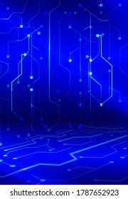 abstract futuristic background with  computer circuit board on blue gradient background. Vector.pattern on cobalt blue background