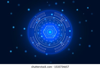 Abstract futuristic background, concept of technological with lines, dots, circle, square, hexagon and radius for your design elements. on dark  blue background.