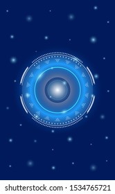 Abstract futuristic background, concept of technological with lines, dots, circle, rings and radius for your design elements. on dark  blue background.