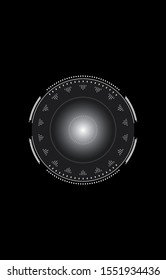 Abstract futuristic background, concept of technological with shape lines, dots, circle, rings and radius for your design elements. Isolated on black background.