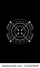 Abstract futuristic background, concept of technological with lines, dots, circle, rings and arrow for your design elements. on black background.