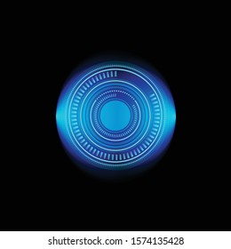 Abstract futuristic background, concept of technological blue with lines, dots, circle, rings, plate, dotted lines and radius. Isolated on black background for your design elements. 