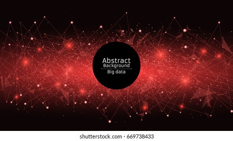 Abstract futuristic background. Connection of triangles and dots. Modern technologies in design. A glowing web of red. Plexus style. Vector illustration