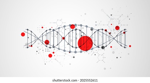 Abstrakter futuristischer Hintergrund für Design-Arbeiten.
Wissenschaftsvorlage, Bildschirmhintergrund oder Banner mit DNA-Molekülen.
