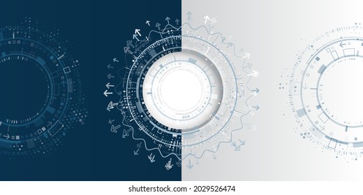 Resumen de fondo futurista dividido en dos partes en azul y gris. Ilustración vectorial de alta tecnología con varios elementos tecnológicos. El concepto de Internet y redes de ciberseguridad.