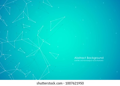 Abstract futuristic background with dots and lines. Molecular particles and atoms, polygonal linear digital texture. Technological and scientific concept. Vector illustration