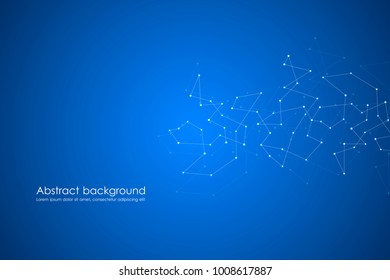 Abstract futuristic background with dots and lines. Molecular particles and atoms, polygonal linear digital texture. Technological and scientific concept. Vector illustration