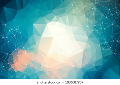 Abstract futuristic background with dots and lines, molecular particles and atoms, polygonal linear digital texture, technological and scientific concept, vector illustration