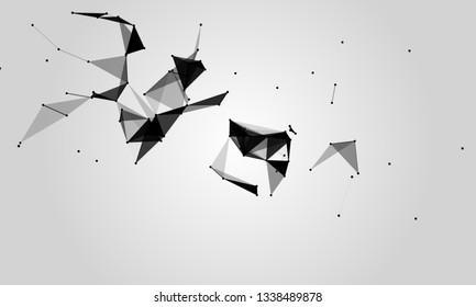 Abstract futuristic background with dots and lines. Vector illustration. Scientific and technological concept, molecular particles and atoms. Big data digital. Polygonal structure.