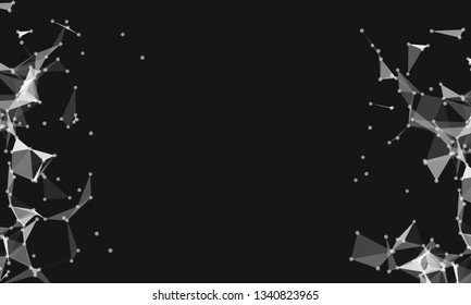 Abstract futuristic background with dots and lines. Vector illustration. Scientific and technological concept, molecular particles and atoms. Big data digital. Polygonal structure.
