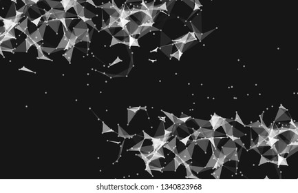 Abstract futuristic background with dots and lines. Vector illustration. Scientific and technological concept, molecular particles and atoms. Big data digital. Polygonal structure.