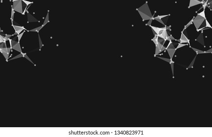 Abstract futuristic background with dots and lines. Vector illustration. Scientific and technological concept, molecular particles and atoms. Big data digital. Polygonal structure.