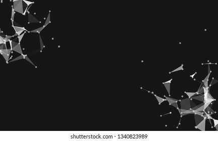 Abstract futuristic background with dots and lines. Vector illustration. Scientific and technological concept, molecular particles and atoms. Big data digital. Polygonal structure.