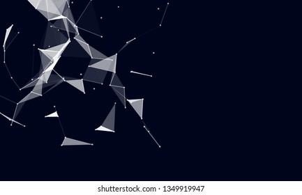 Abstract futuristic background with dots and lines. Vector illustration. Scientific and technological concept, molecular particles and atoms. Big data digital. Polygonal structure.
