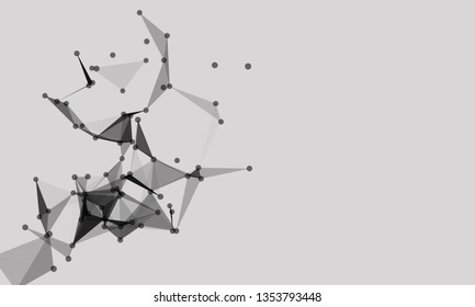 Abstract futuristic background with dots and lines. Vector illustration. Scientific and technological concept, molecular particles and atoms. Big data digital. Polygonal structure.