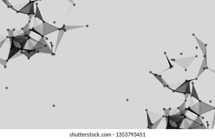 Abstract futuristic background with dots and lines. Vector illustration. Scientific and technological concept, molecular particles and atoms. Big data digital. Polygonal structure.