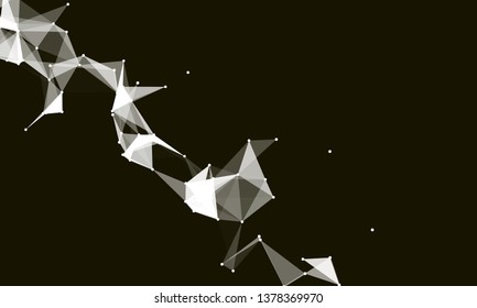 Abstract futuristic background with dots and lines. Vector illustration. Scientific and technological concept, molecular particles and atoms. Big data digital. Polygonal structure.