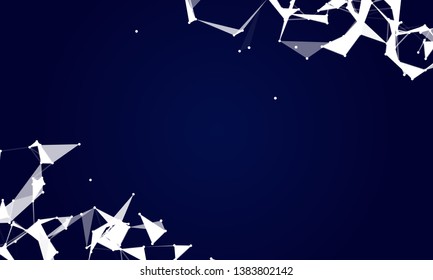 Abstract futuristic background with dots and lines. Vector illustration. Scientific and technological concept, molecular particles and atoms. Big data digital. Polygonal structure.