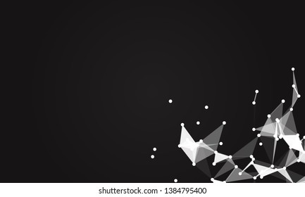 Abstract futuristic background with dots and lines. Vector illustration. Scientific and technological concept, molecular particles and atoms. Big data digital. Polygonal structure.