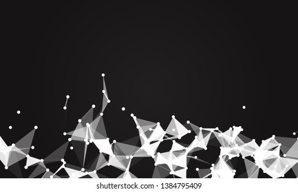 Abstract futuristic background with dots and lines. Vector illustration. Scientific and technological concept, molecular particles and atoms. Big data digital. Polygonal structure.