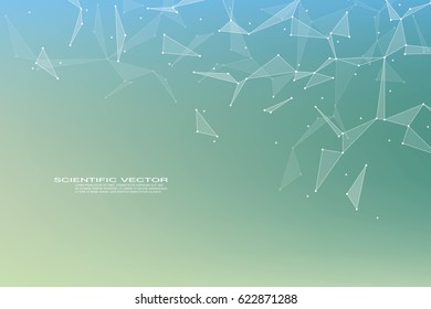 Abstract futuristic background with dots and lines, molecular particles and atoms, technology and science concept vector illustration