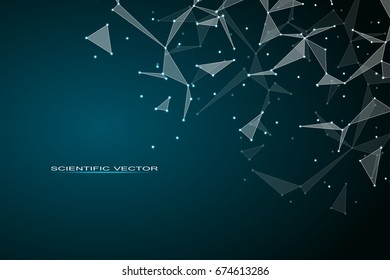 Abstract futuristic background with dots and lines, molecular particles and atoms, technology and science concept vector illustration