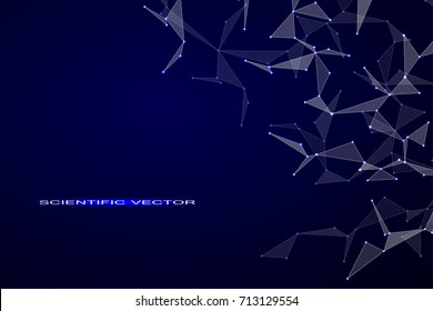Abstract futuristic background with dots and lines, molecular particles and atoms, technology and science concept vector illustration