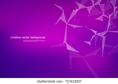 Abstract futuristic background with dots and lines, molecular particles and atoms, technology and science concept vector illustration
