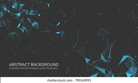 Abstract futuristic background with dots and lines. Vector illustration. Scientific and technological concept, molecular particles and atoms. Big data digital. Polygonal structure.