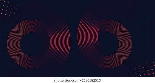 Abstract futuristic background. Dynamic geometric lines. Vector illustration.Dark abstract background with blue glowing circle lines. Geometric stripe line art design. 
