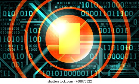 Abstract futuristic background with electronic circuit board binary code and round place for text symbol logo, computer digital technology, frame, well organized layers