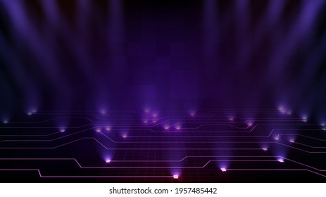 abstract futuristic background of empty stage with glowing circuit line board connection