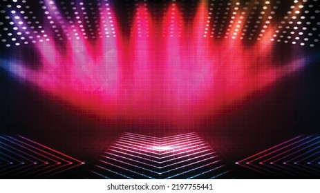 abstract futuristic background of empty stage arena stadium spotlgiht stage background