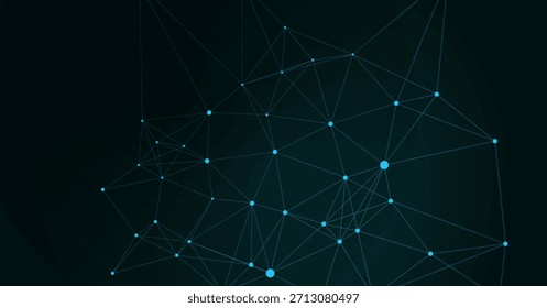 Abstract futuristic background featuring a network of connected blue dots and lines. Digital plexus structure symbolizing technology, data, and communication.