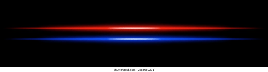 Abstract futuristic background featuring two glowing horizontal light streaks in blue and orange against a dark backdrop. The neon effect speed, technology, energy, evoking sci-fi cyberpunk aesthetic