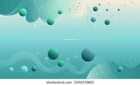 Abstract Futuristic Background with Floating Spheres and Wavy Lines