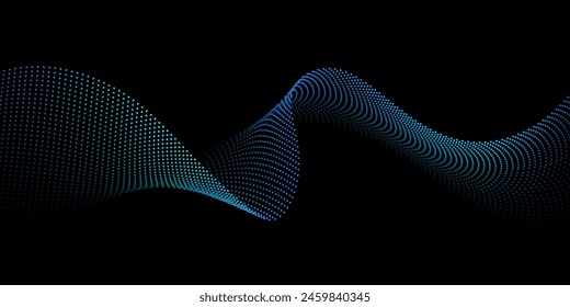 Abstract futuristic background with flowing dot particles wave pattern in blue green gradient colors. Vector