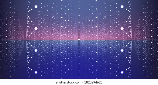 Resumen de fondo futurista. Cuadrícula geométrica con partículas en espacio de color. 