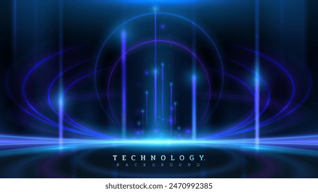 Abstract futuristic background with glowing blue lights and digital elements, perfect for technology themes and high-tech presentations. Vector illustration.